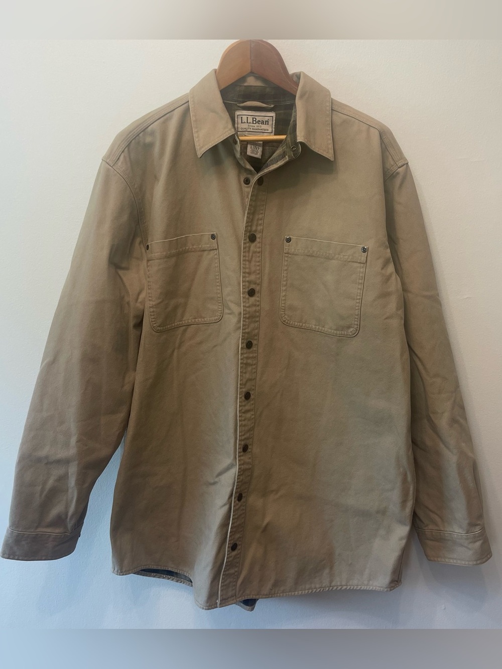 LL Bean Tan Flannel lined shirt jacket size Large Tall